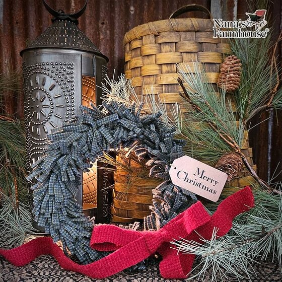 Blue Spruce with Seeded Strawberry Bow Wool Felt Wreath