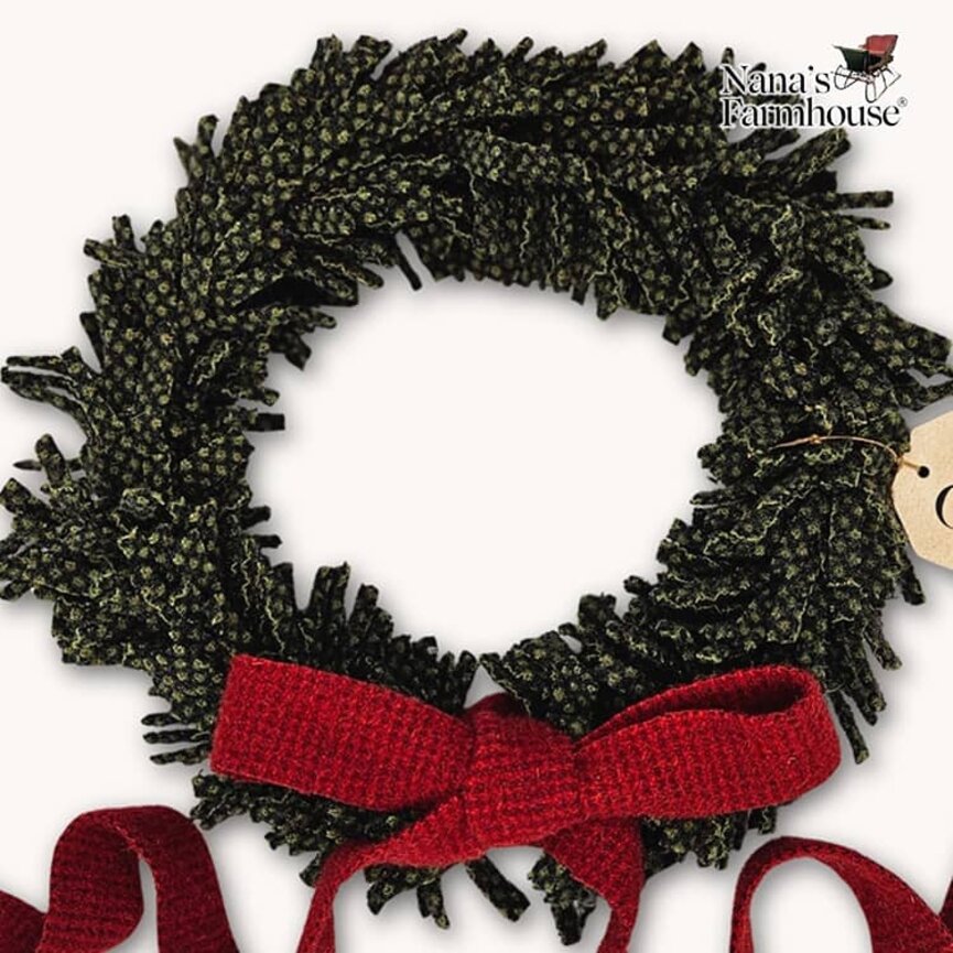 Wool Felt Wreath Green Dragon with Seeded Strawberry Bow - 9" Dia