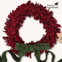 Wool Felt Wreath Seeded Strawberry with Gallaway Girl Bow - 9" Dia