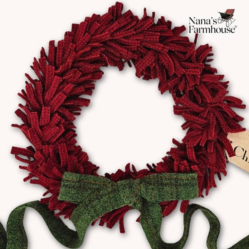 Wool Felt Wreath Seeded Strawberry with Gallaway Girl Bow - 9" Dia