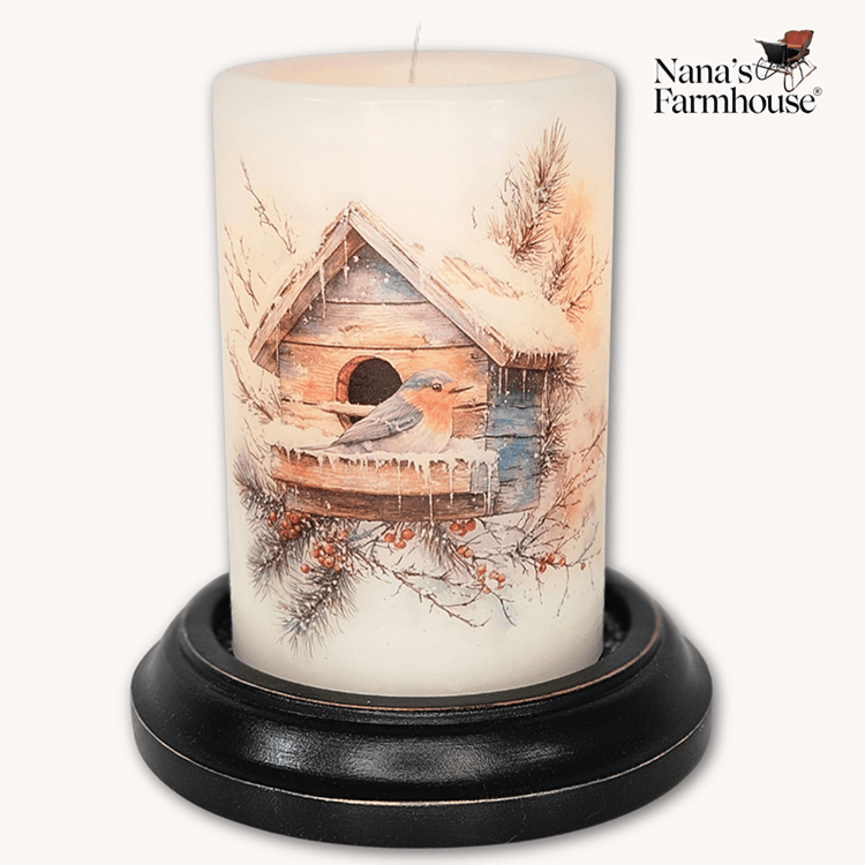 Christmas Bluebird House Candle Sleeve Vanilla