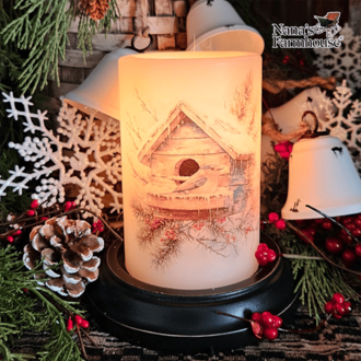 Christmas Bluebird House Candle Sleeve - Vanilla