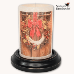 Christmas Wreath On Door Candle Sleeve Vanilla