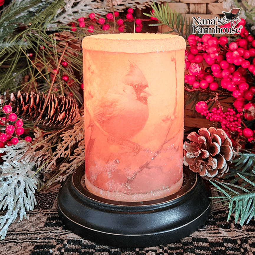 Vintage Winter Cardinal Candle Sleeve Antique Vanilla