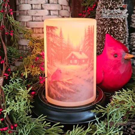 Wooded Sunset Cardinal Candle Sleeve - Antique Vanilla