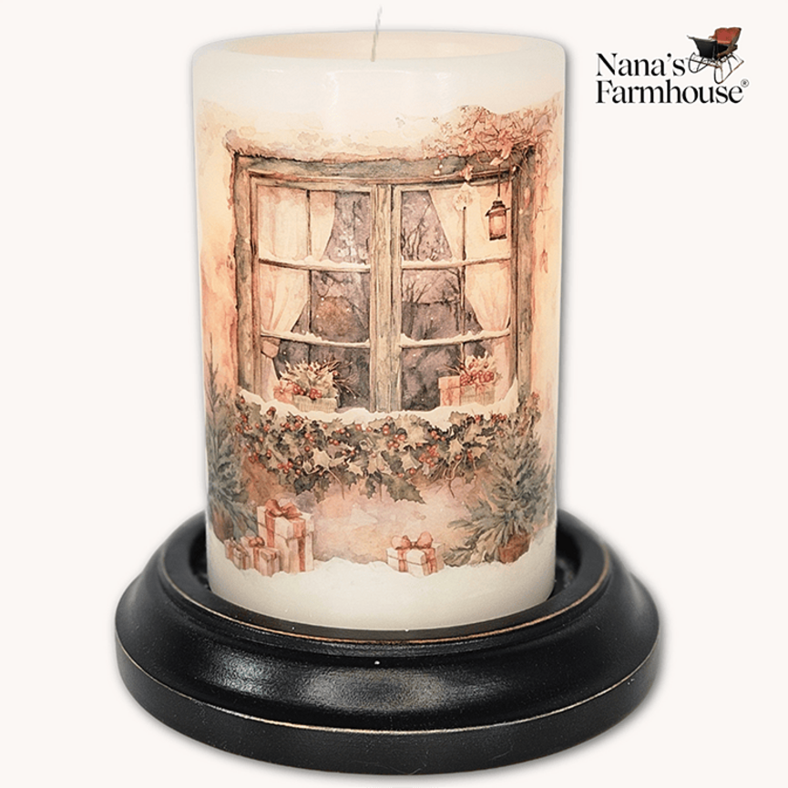 Presents Holly Window Candle Sleeve Vanilla