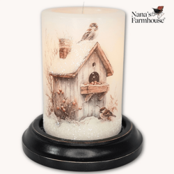 Rustic Winter Birdhouse Candle Sleeve Vanilla