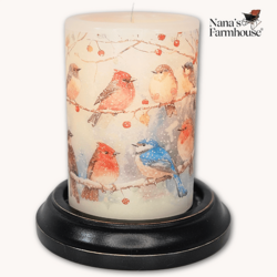 Snowy Bird Gathering Candle Sleeve Vanilla