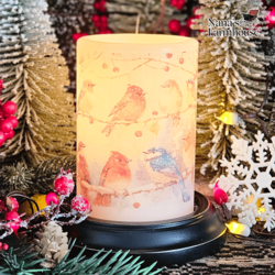 Snowy Bird Gathering Candle Sleeve Vanilla