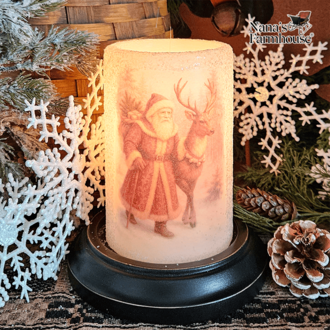 Santa & Reindeer In The Woods Candle Sleeve - Vanilla