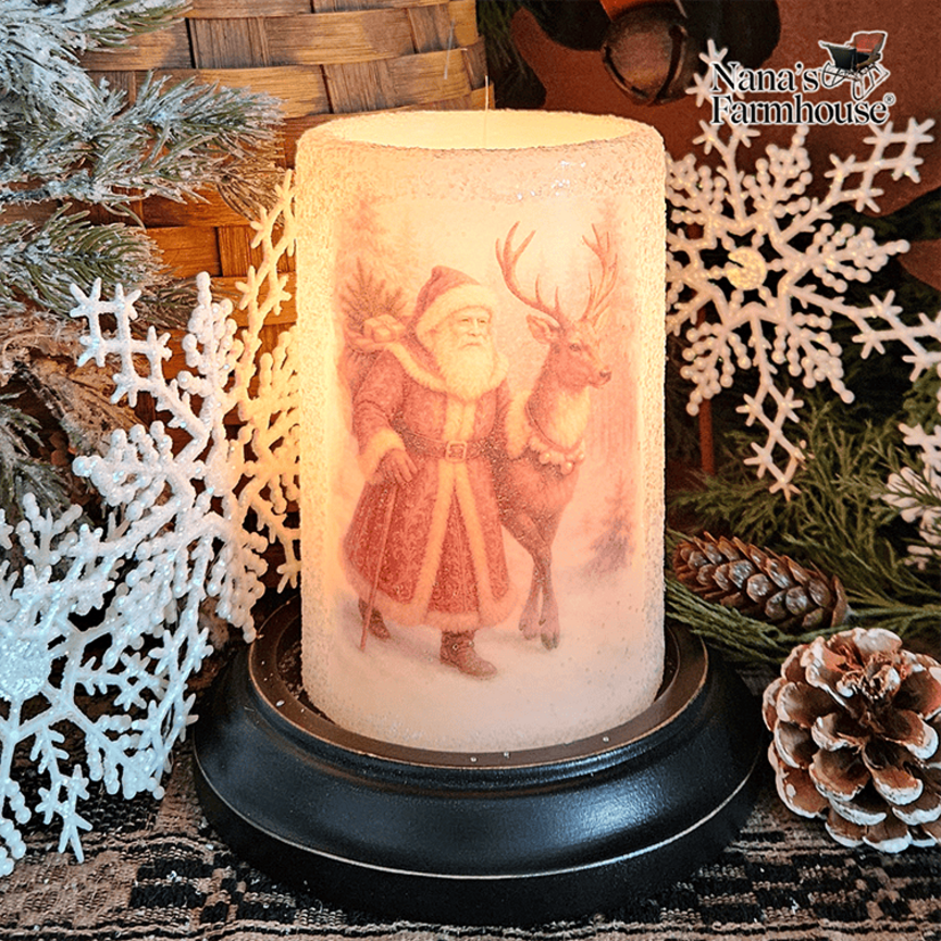 Santa & Reindeer In The Woods Candle Sleeve Vanilla