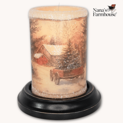 Vintage Snowy Farm Candle Sleeve Antique Vanilla
