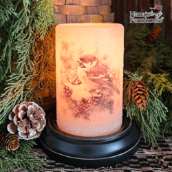 Winter Pine Sparrow Candle Sleeve Antique Vanilla