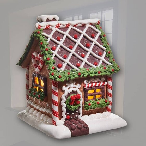 Lighted Chocolate Frosted Gingerbread House - 7"