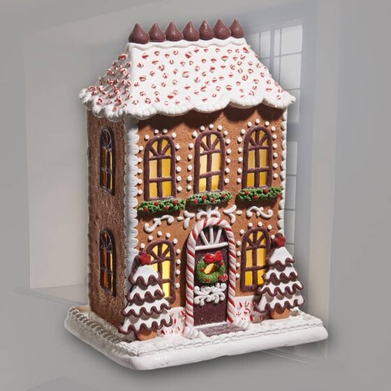 Lighted Chocolate Frosted Gingerbread House  - 13"