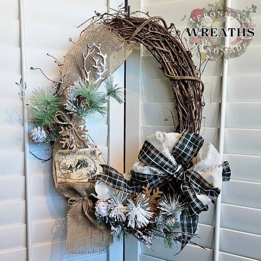 Winter Postcard Grapevine Wreath - 27" x 21"