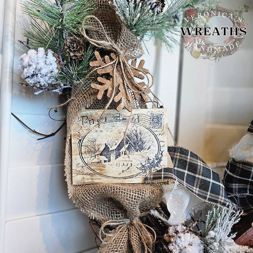 Winter Postcard Grapevine Wreath - 27" x 21"