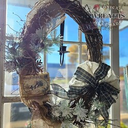 Winter Postcard Grapevine Wreath - 27" x 21"