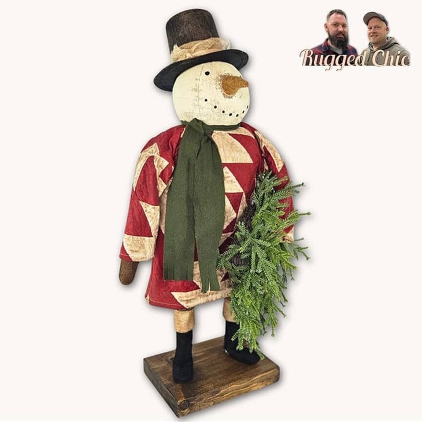 Snowman Quilted Robe Holding Wreath - 23" x 10"