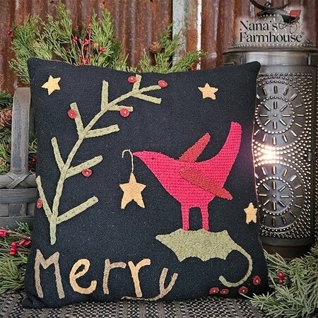 Merry with Cardinal Wool Applique Pillow