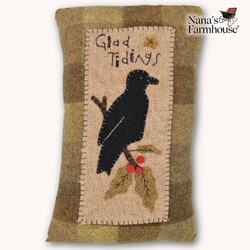 Glad Tidings with Wool Crow Applique Pillow - 12" x 8"