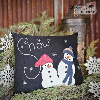 Snow Wool Applique Snowmen Pillow