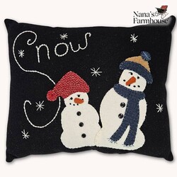 Snow with Wool Applique Snowmen Pillow - 11" x 9.5"