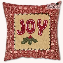 Red Coverlet JOY Wool Applique Pillow - 11"