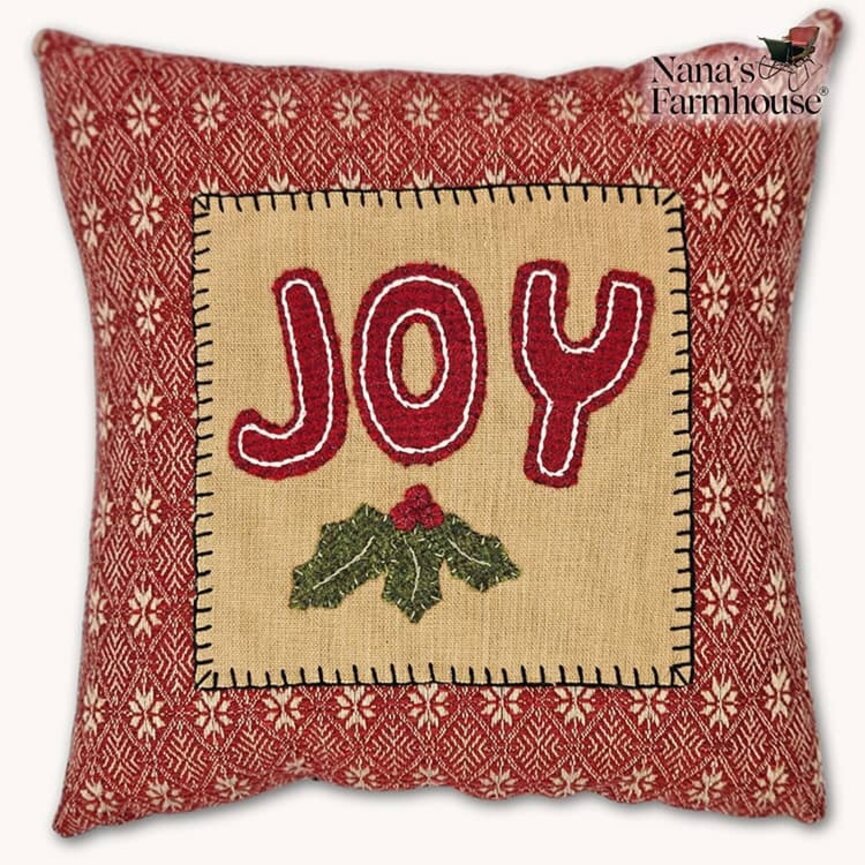 Red Coverlet JOY Wool Applique Pillow - 11"