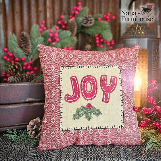 Red Coverlet JOY Wool Applique Pillow