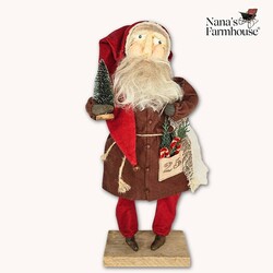 Tiny Santa Brown Coat with Christmas Tree & Candy Canes - 16"