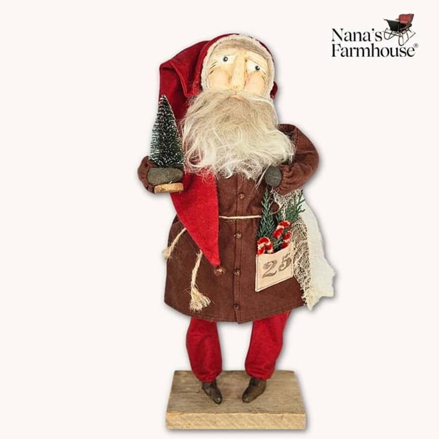 Tiny Santa Brown Coat with Christmas Tree & Candy Canes - 16"