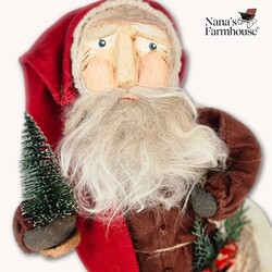 Tiny Santa Brown Coat with Christmas Tree & Candy Canes - 16"