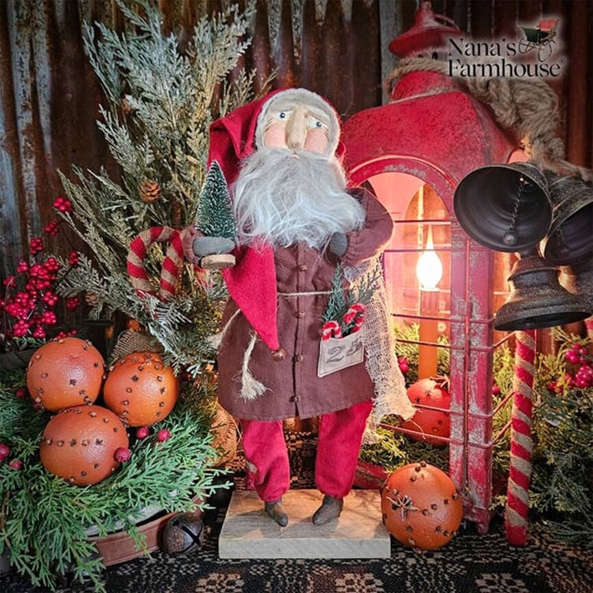 Tiny Santa Brown Coat with Christmas Tree & Candy Canes - 16"