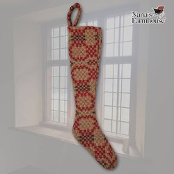 Christmas Coverlet Stocking Patriots Knot Cranberry Tan Green - 14"
