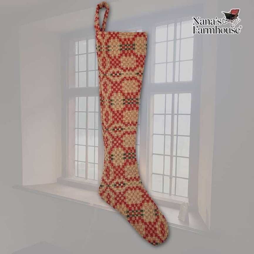 Christmas Coverlet Stocking Patriots Knot Cranberry Tan Green - 20"