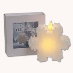 White Wax Glitter Snowflake LED Timer Candle - 4" x 2"
