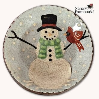 Snowman with Cardinal Round Plate