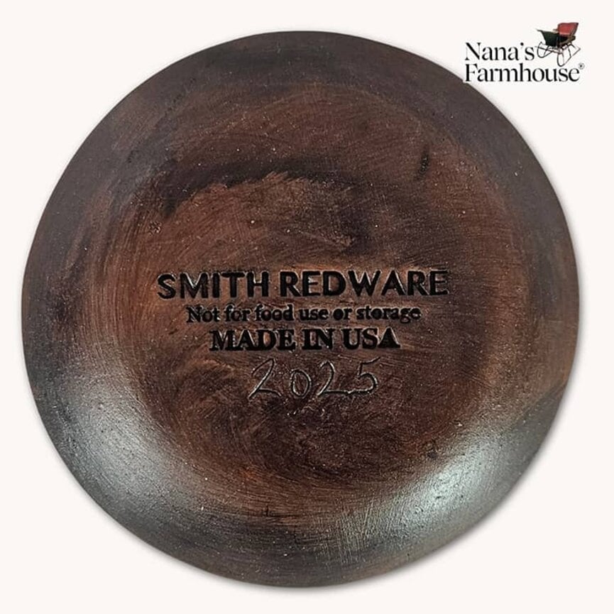 Smith Redware Snowman with Top Hat & Cardinal Round Plate - 5"