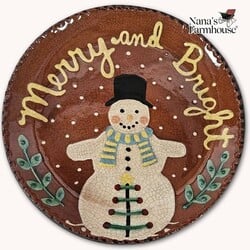 Smith Redware Merry & Bright Snowman Top Hat Round Plate - 8"