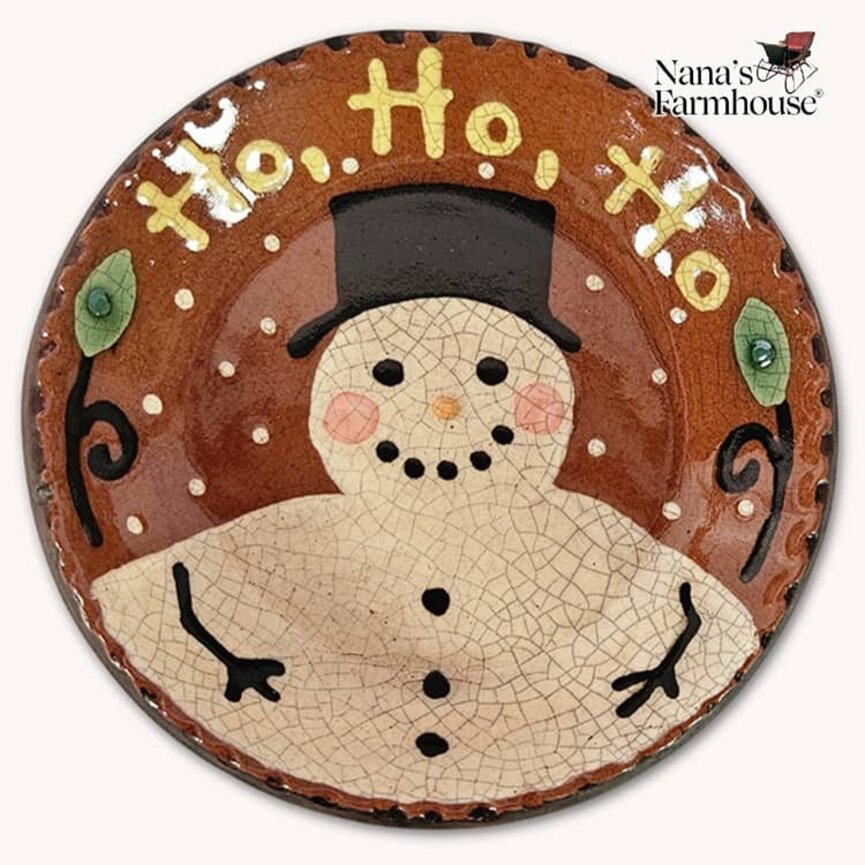 Smith Redware Ho Ho Ho Snowman Round Plate - 5"