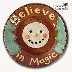 Smith Redware Believe in Magic Snowman Face Round Plate - 5"