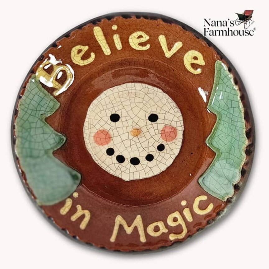 Smith Redware Believe in Magic Snowman Face Round Plate - 5"