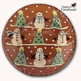 Snowman with Christmas Trees Round Plate - Medium