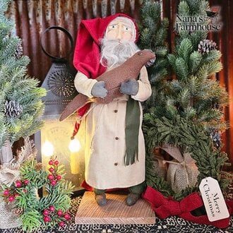 Primitive Santa Doll Holding Bird