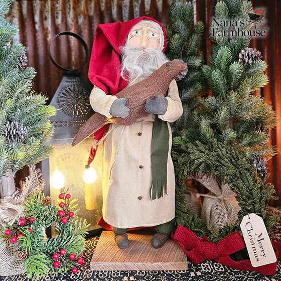 Primitive Santa Doll Holding Bird