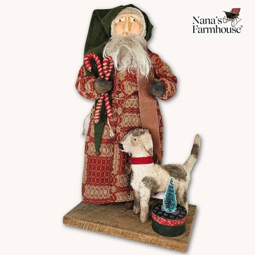 Primitive Santa Doll Coverlet Robe with Spotted Dog - 19" x 11"