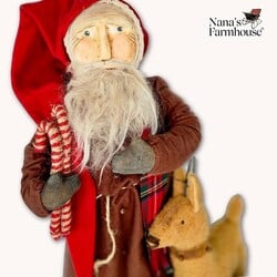 Primitive Santa Tobacco Brown Robe with Deer - 19"