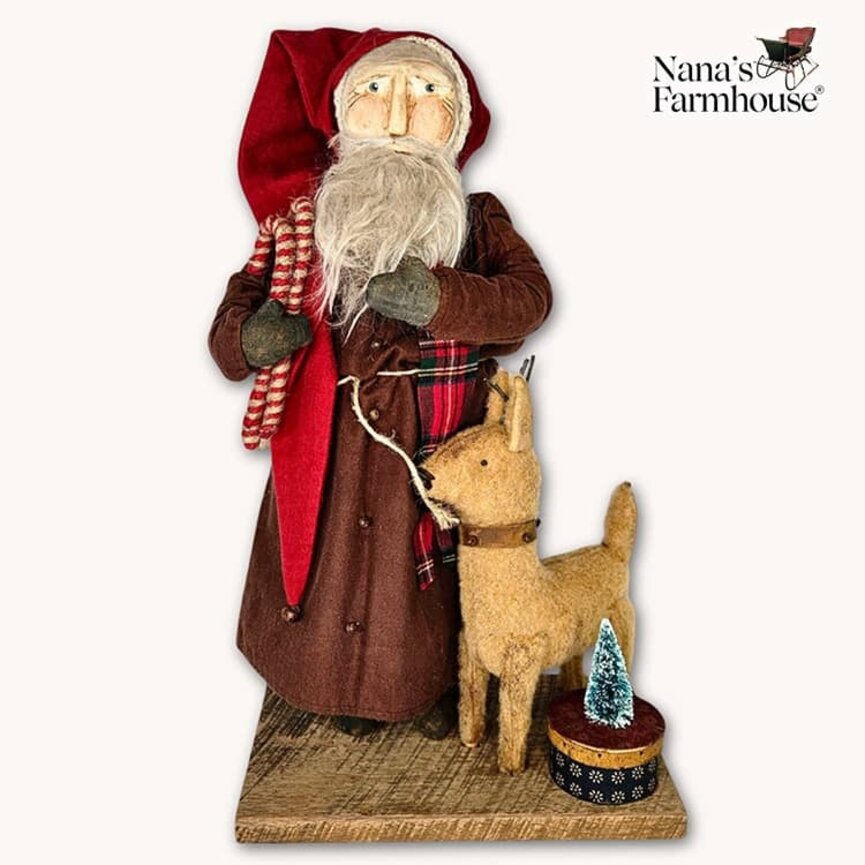 Primitive Santa Tobacco Brown Robe with Deer - 19"