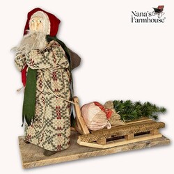 Primitive Santa Coverlet Robe Christmas Tree on Sled - 19"